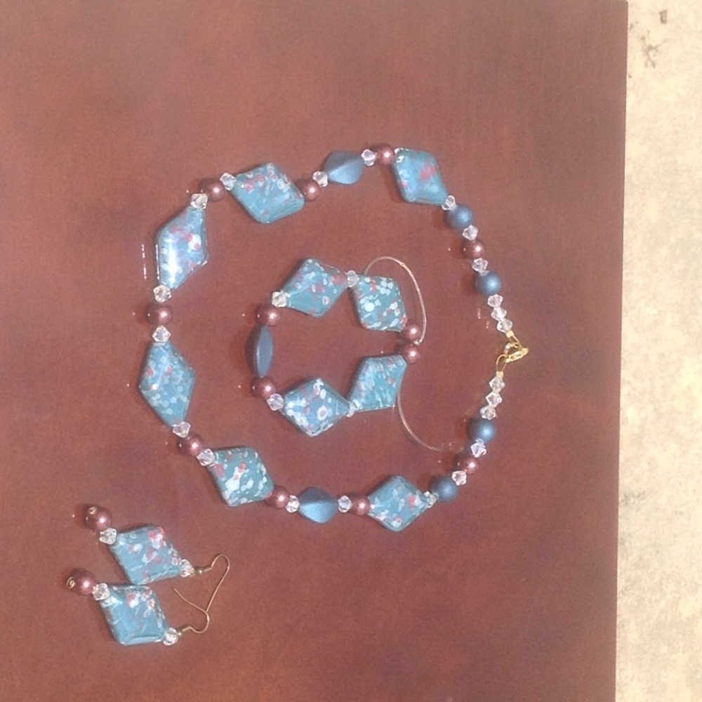 Teal & Chocolate Speckled Jewelry set
